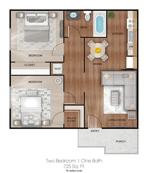 a floor plan of two bedroom one bath